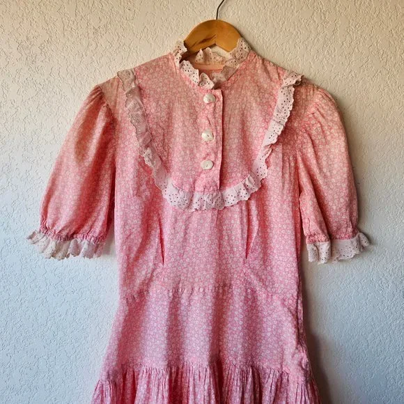 Vintage 30s Pink Cotton Calico Flour Sack Feedsack Depression Day Dress S - Picture 2 of 10